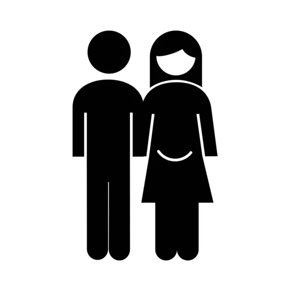 Familia padres pareja embarazo figuras silueta estilo icono — Vector de stock