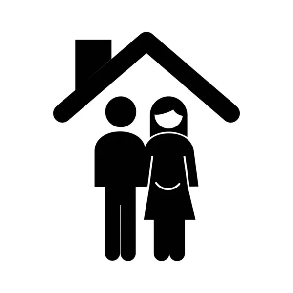Famille parents couple grossesse dans maison chiffres silhouette style icône — Image vectorielle