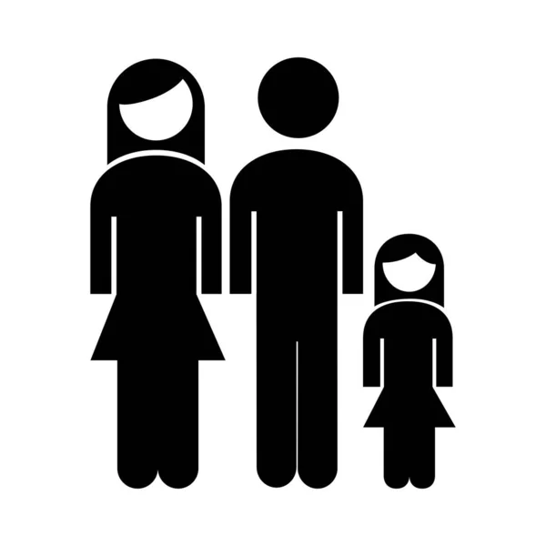 Family parents couple with daughter figures silhouette style — Stock Vector