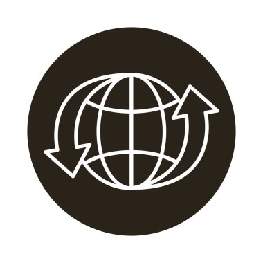 Blok biçimi etrafında oklar olan dünya gezegeni