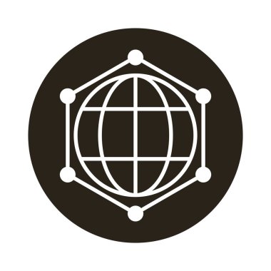 Blok biçimi etrafında noktalar olan dünya gezegeni