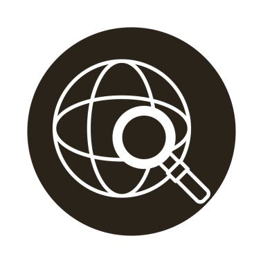 Büyüteç cam blok biçiminde ikona sahip küresel dünya gezegeni