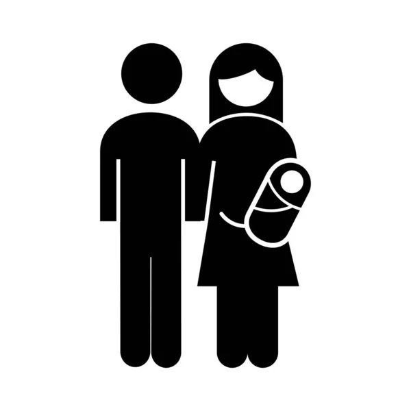 Familia padres pareja levantamiento bebé figuras silueta estilo icono — Archivo Imágenes Vectoriales