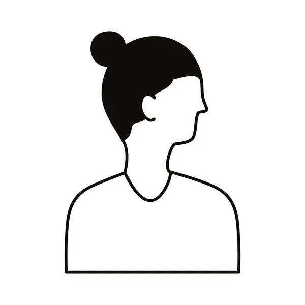 Mladý muž profil s dlouhými vlasy avatar znak linie styl ikony — Stockový vektor