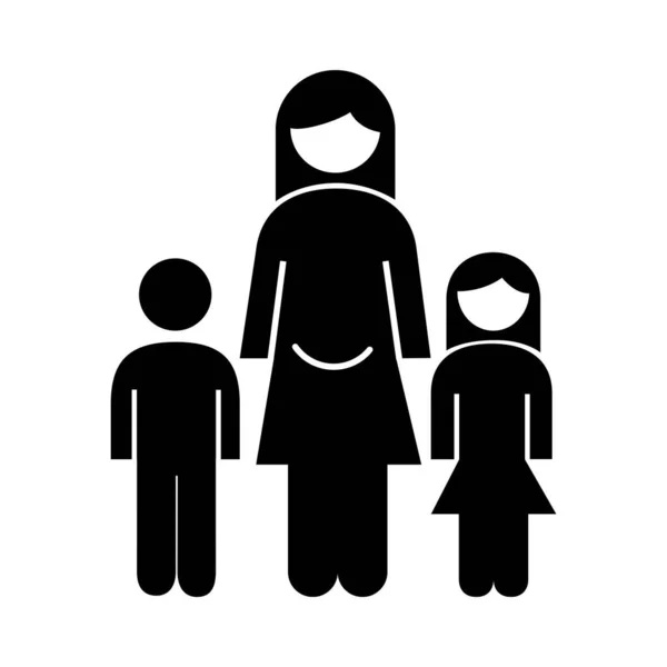Familie mor med søn og datter silhuet stil ikon – Stock-vektor