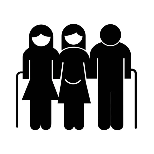 Grand-parents couple et mère grossesse avatars silhouette style icône — Image vectorielle