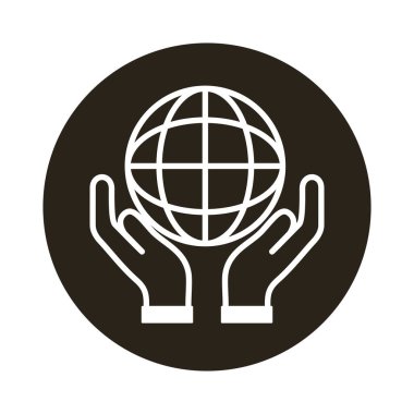 Eller küreyi kaldırıyor gezegen blok biçim simgesi