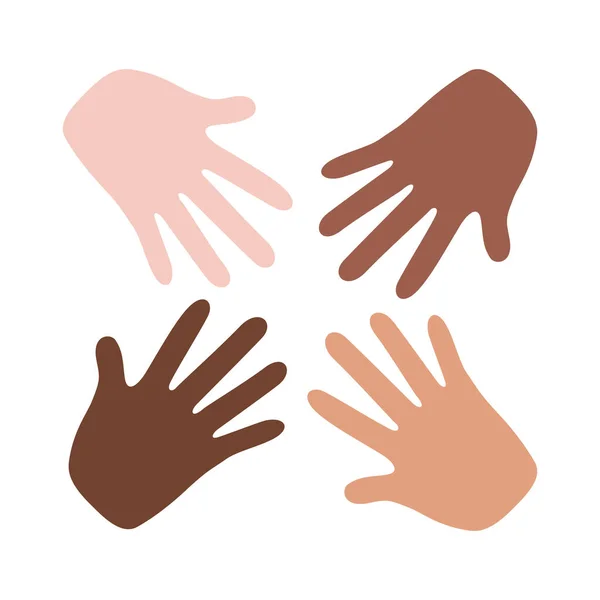 Mãos inter-raciais trabalho em equipe ícone de estilo plano —  Vetores de Stock