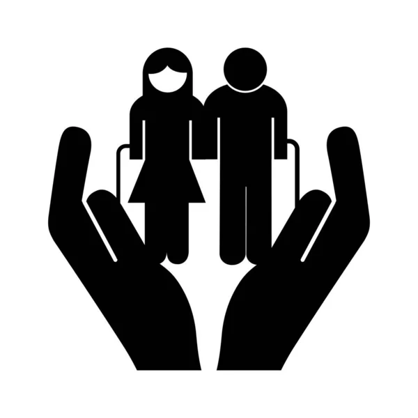 Mãos levantando avós casal avatares ícone estilo silhueta — Vetor de Stock
