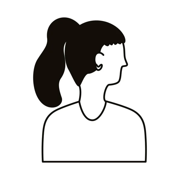 Jeune femme profil avatar personnage ligne style icône — Image vectorielle