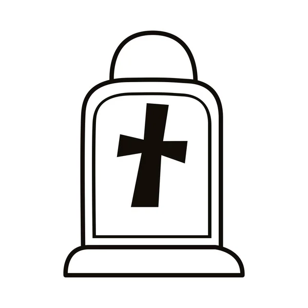 Kyrkogård grav med kors linje stil ikon — Stock vektor