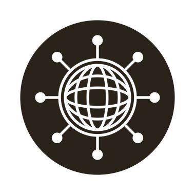 küre dünya gezegeni blok biçim simgesi etrafında noktalar ağı ile