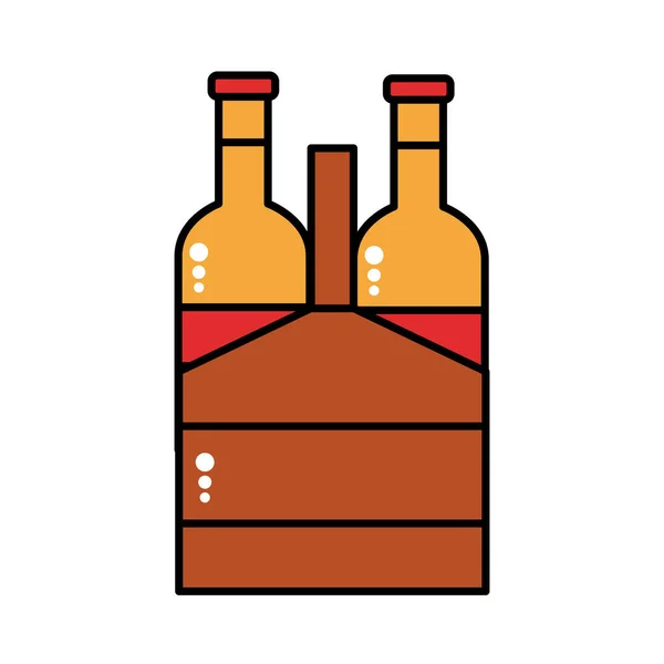 Bierflaschen in hölzernen Korb Linie und füllen Stil-Symbol — Stockvektor