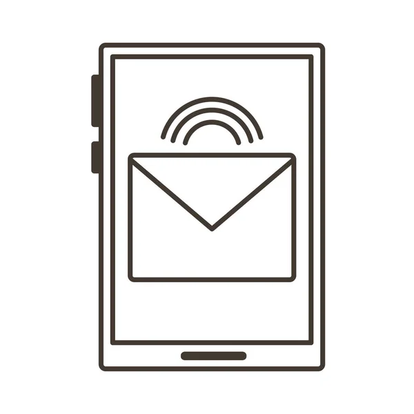 Dispositivo smartphone com envelope ícone de estilo de linha de e-mail — Vetor de Stock