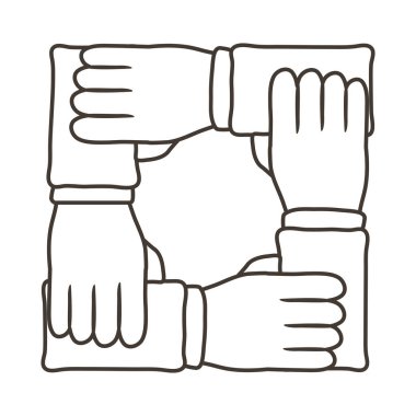 Irklar arası eller takım çalışması çizgisi simgesi