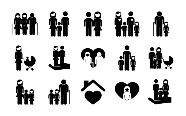 Paquet de quinze parents de famille mis icônes — Image vectorielle