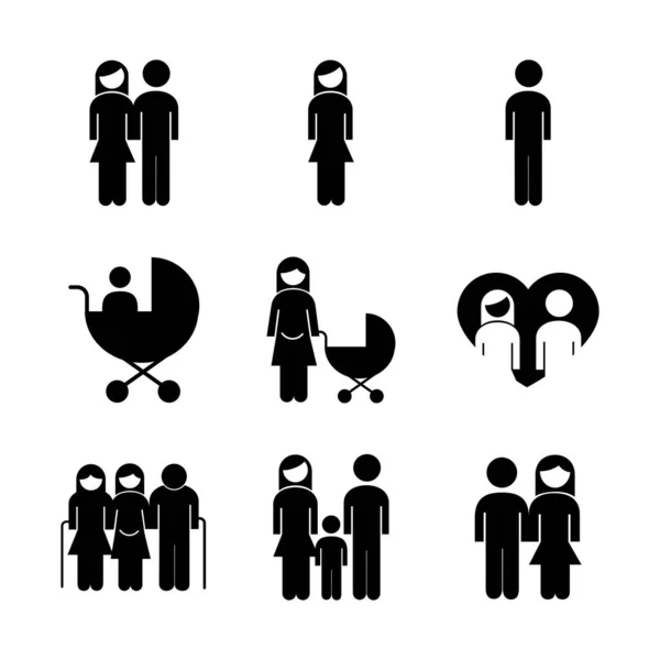 Pacote de nove pais da família definir ícones — Vetor de Stock