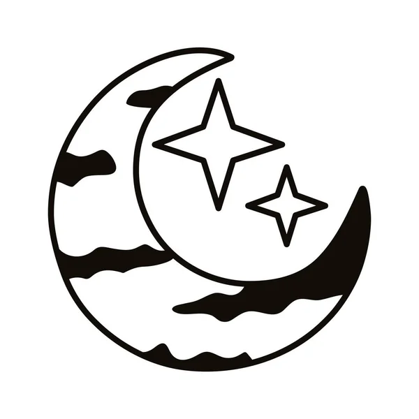 Croissant de lune et nuages ligne style icône — Image vectorielle
