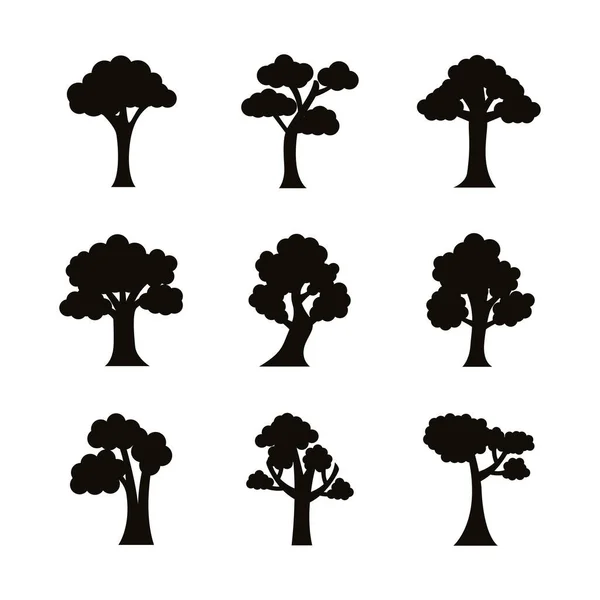 Bündel aus neun Bäumen setzt Symbole — Stockvektor