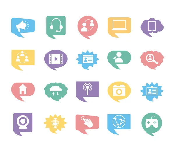 Twintig social media marketing set collectie iconen — Stockvector