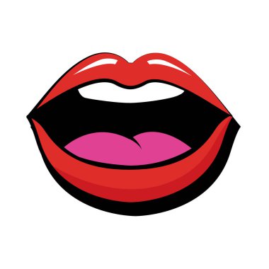 Seksi kadın ağzı pop sanatının düz simgesi