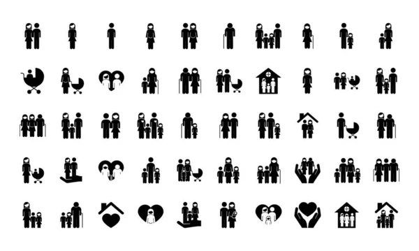 Bundle of fifty family parents set icons — Stock Vector