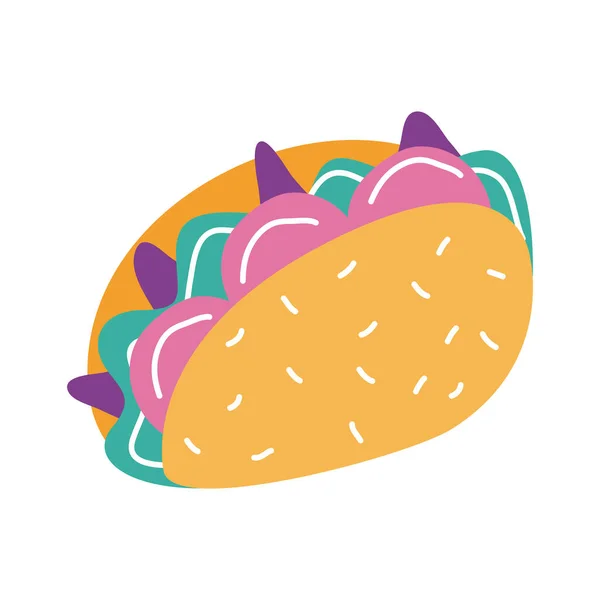 Délicieux tacos mexicains cuisine traditionnelle icône de style plat — Image vectorielle