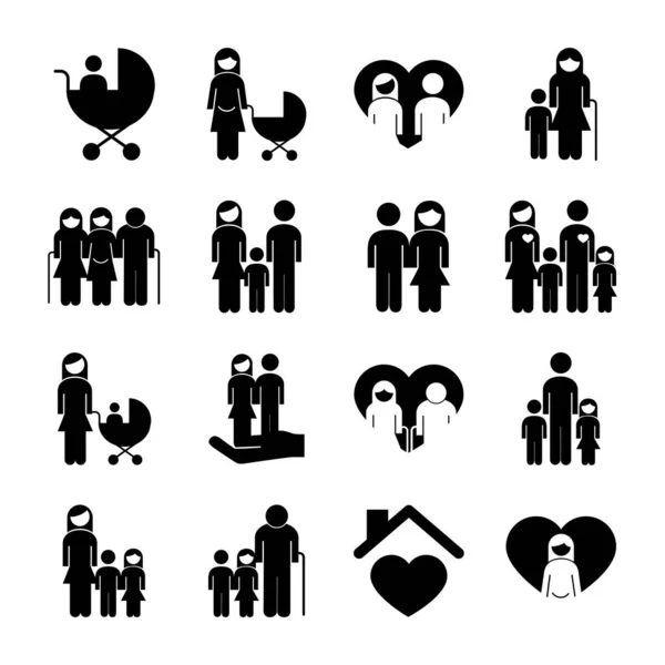 Bundel van zestien familie ouders set pictogrammen — Stockvector