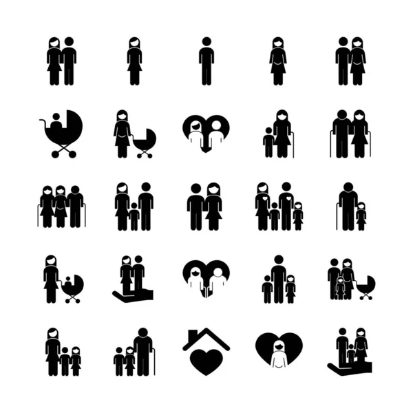 Bundle of twenty five family parents set collection icons — Stock Vector