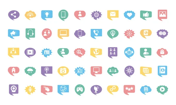50 sosyal medya pazarlama simgesi — Stok Vektör