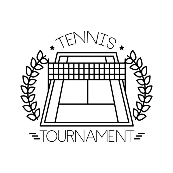 Теннисный корт спорт с иконой в стиле венка и букв — стоковый вектор