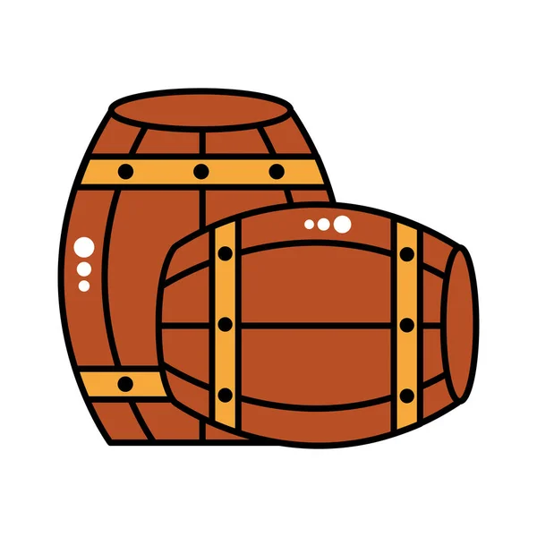 Barriles de cerveza oktoberfest línea de madera y relleno icono de estilo — Vector de stock