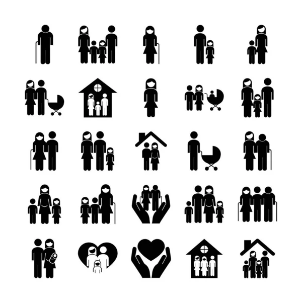 Paquet de vingt-cinq parents de famille mis icônes — Image vectorielle
