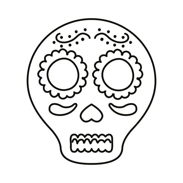 Tradizionale messicano cranio linea icona stile testa — Vettoriale Stock