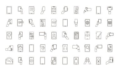 50 akıllı telefon aygıtı demeti simgeleri ayarlar