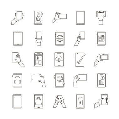 Yirmi beş akıllı telefon aygıtı demeti simgeleri ayarlar