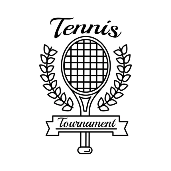 Racchetta da tennis sportiva con corona corona linea icona stile — Vettoriale Stock