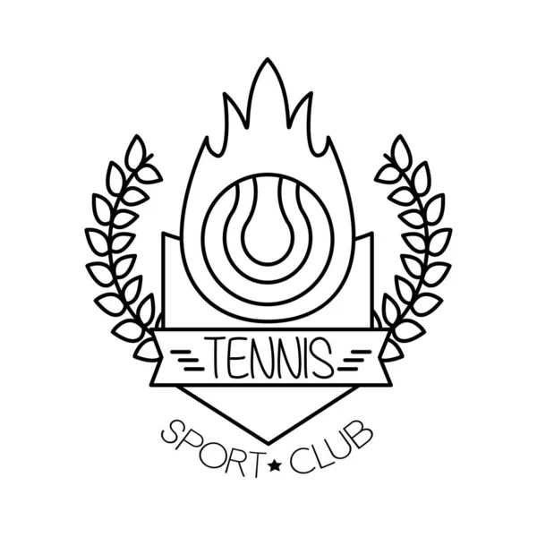 Pelota en el deporte de tenis de fuego con corona corona icono de estilo de línea — Vector de stock