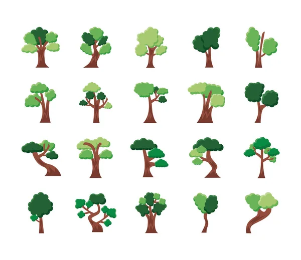 Paquete de veinte árboles conjunto de iconos de colección — Vector de stock