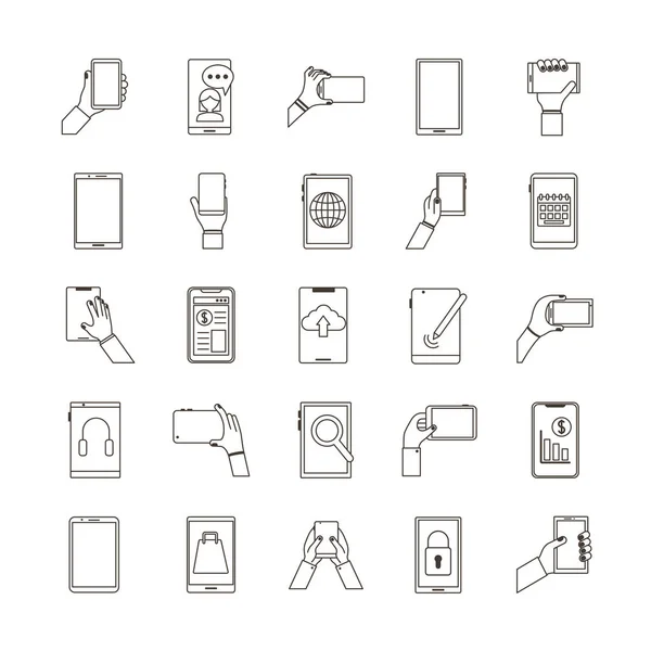 Bundel van vijfentwintig smartphones apparaten set pictogrammen — Stockvector