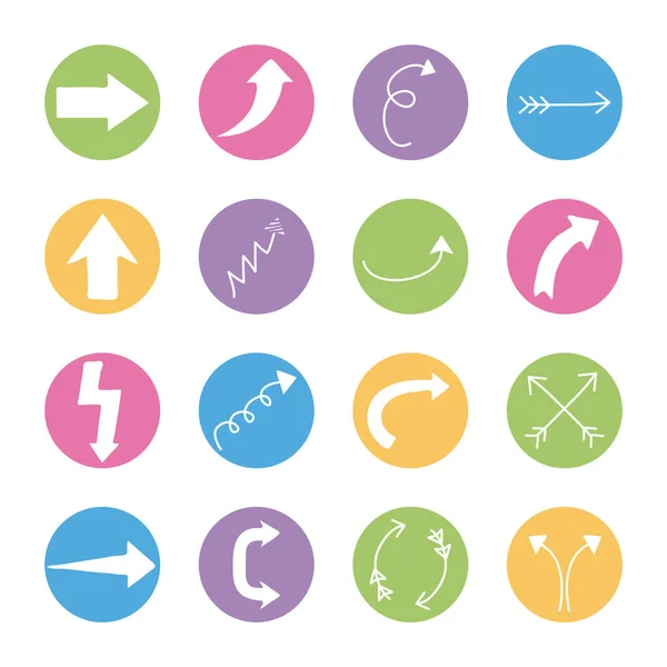 Bundle of sixteen arrows set collection icons — Stock Vector