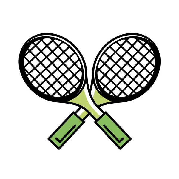 Raquetes esporte de tênis linha e ícone de estilo de preenchimento — Vetor de Stock