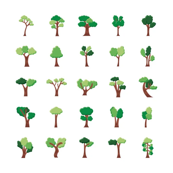 Paquete de veinticinco árboles conjunto de iconos de colección — Vector de stock