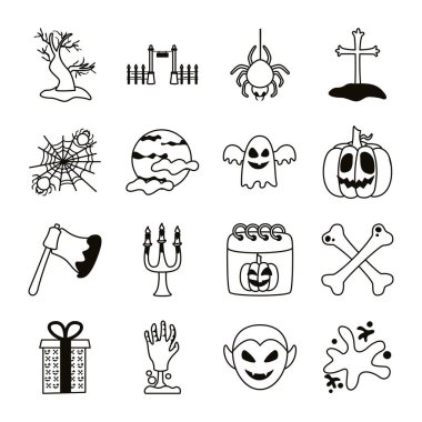 onaltı cadılar bayramı seti simgeleri demeti