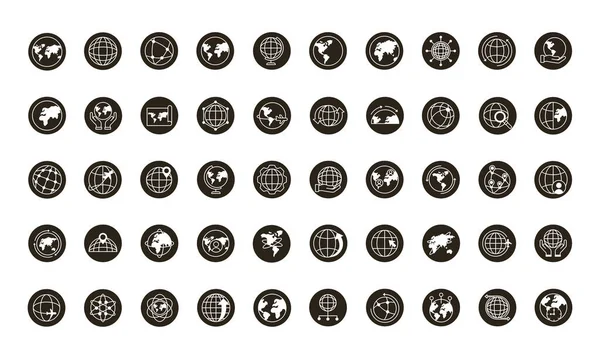 Pakiet pięćdziesięciu ikon zestawów planet świata — Wektor stockowy