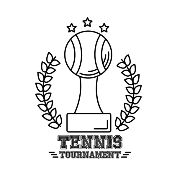 Trophée balle tennis sport avec couronne couronne style ligne icône — Image vectorielle