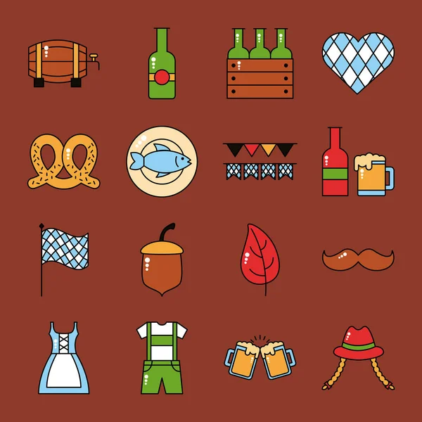 Bündel von sechzehn Oktoberfest-Set Sammlungssymbolen — Stockvektor