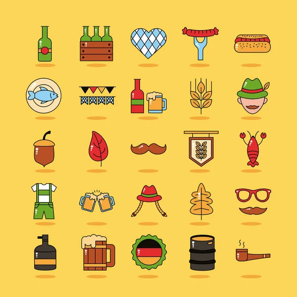 Paquete de veinticinco oktoberfest conjunto de iconos de colección — Vector de stock