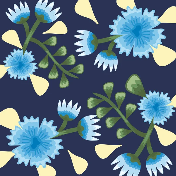 Couleur des fleurs motif bleu style détaillé — Image vectorielle