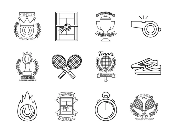 Bundle of twelve sport tennis set icons — Stock Vector